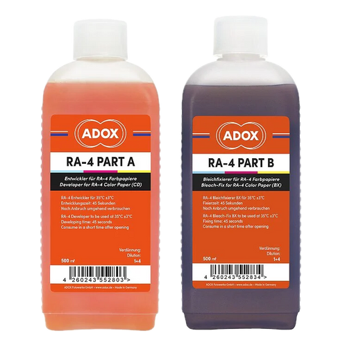 ADOX RA-4 Kit two 500ml bottles Part A colour developer and Part B bleach-fix for colour print processing