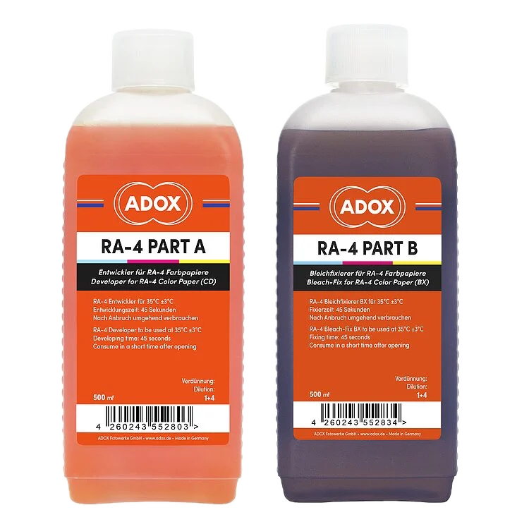 ADOX RA-4 Kit two 500ml bottles Part A colour developer and Part B bleach-fix for colour print processing