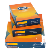 ADOX Color Mission RA-4 paper boxes stacked in three sizes showing full range of high gloss RC colour printing paper