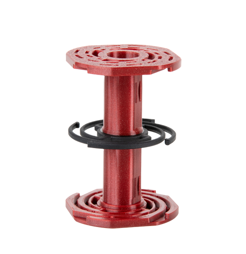 REEL 4x5 spiral reel for developing large format sheet film in Paterson tanks showing red reel with black base