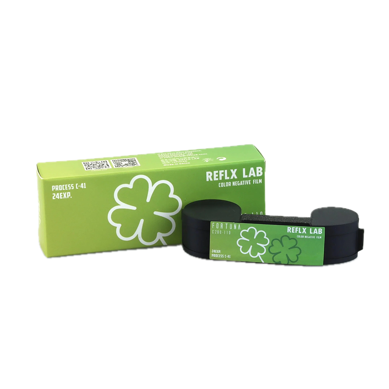 Fortuna C200 110 film box and cartridge with four-leaf clover logo