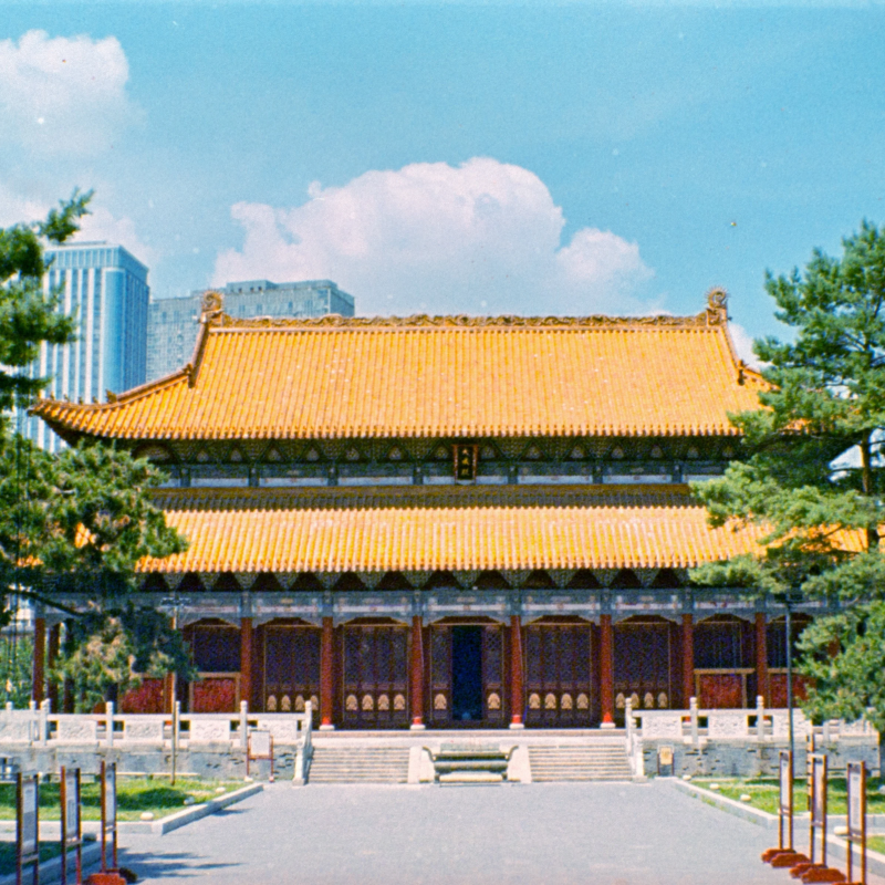 Fortuna C200 110 daylight sample photo: golden-roofed Chinese palace building against a blue sky