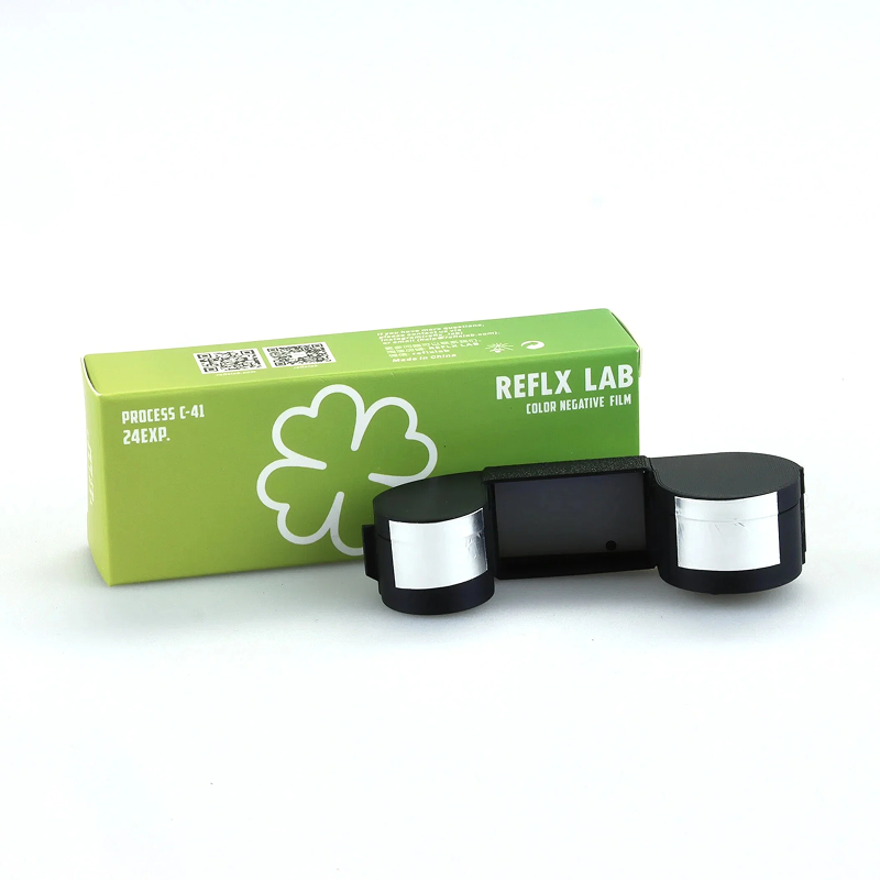 Fortuna C200 110 film box beside its 110 cartridge, angled view