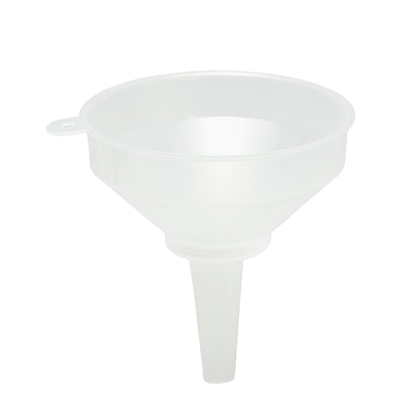 Imbuto bianco in plastica da 15 cm con filtro integrato, per versare i chimici da camera oscura nelle bottiglie di conservazione