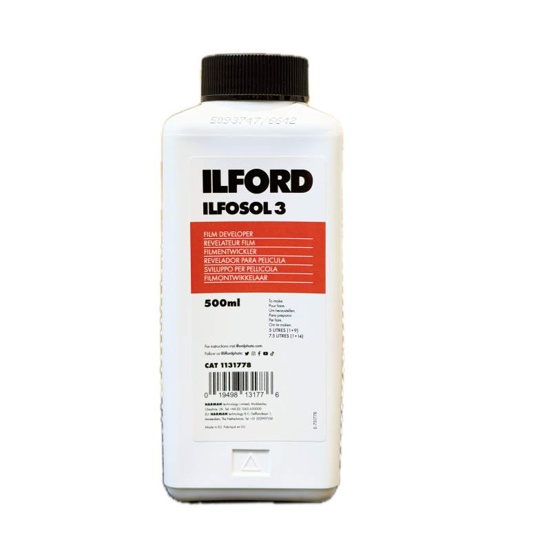 Ilford Ilfosol 3 developer 500ml - one-shot liquid B&W film developer for medium and slow speed films