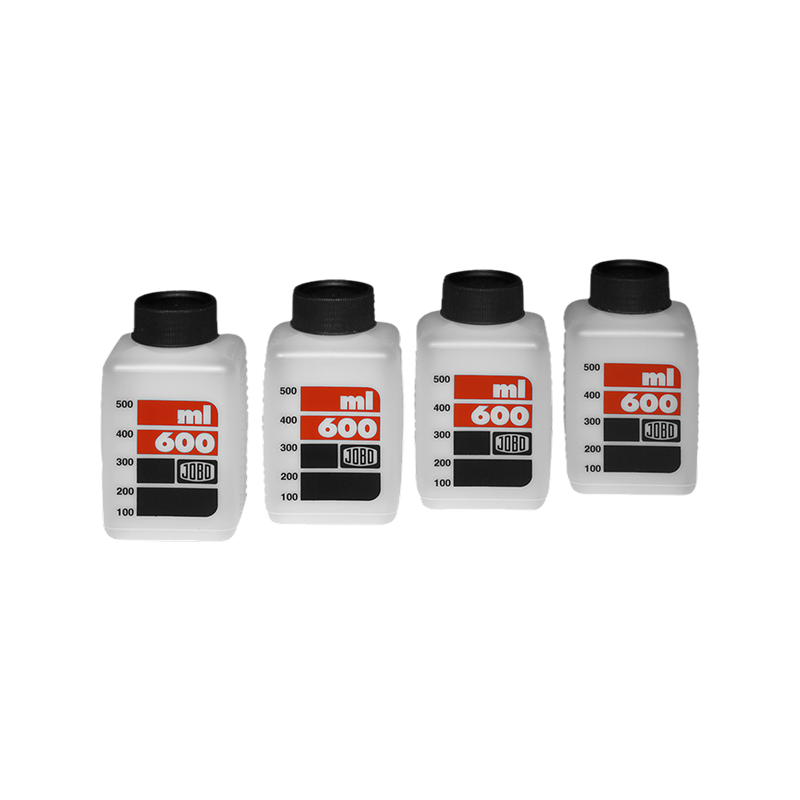 JOBO Bottle Kit four 600ml collapsible chemical storage bottles with black caps for darkroom film developing