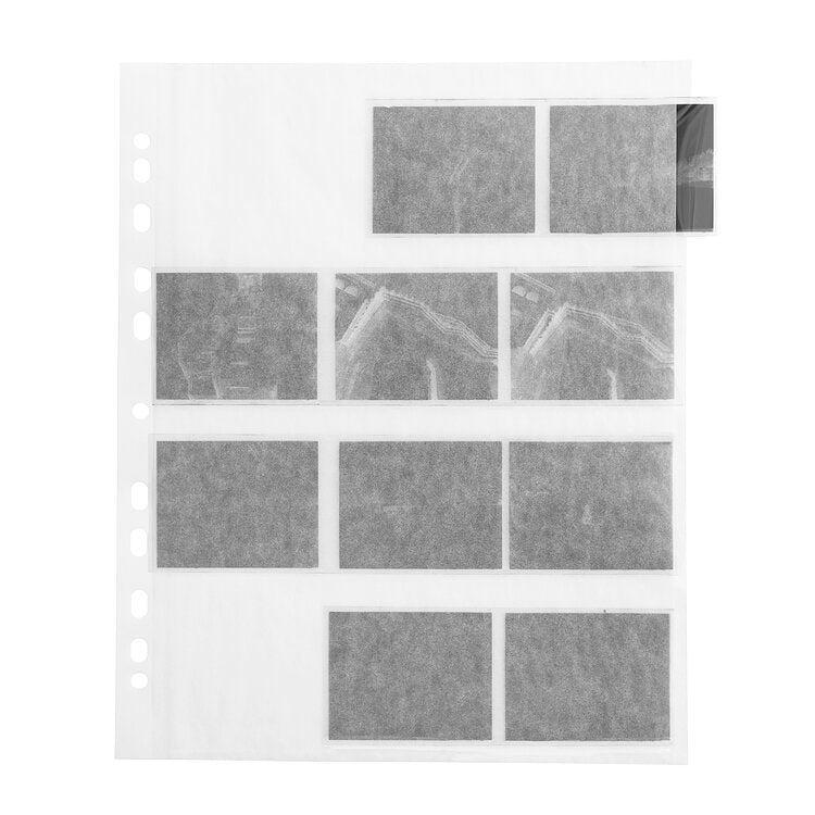 Archival negative sleeves for medium format 120 film with four strip pockets for 6x6, 6x7, and 6x9 formats