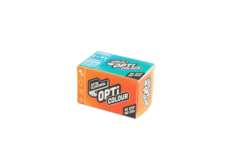 Optik Oldschool OptiColour 200 35mm colour negative film box showing 36 exposures ISO 200 NC200 emulsion