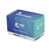 Kentmere 100 35mm black and white film box showing PAN 100 branding 36 exposures by Harman Technology