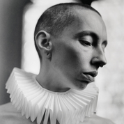 Black and white portrait photograph shot on Kentmere 400 film showing high contrast detail and versatile ISO 400 tonal range