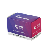 Kentmere 400 35mm black and white film box showing PAN 400 branding 36 exposures by Harman Technology