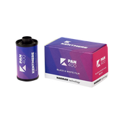 Kentmere PAN 400 35mm film canister and box showing B&W high-speed film by Harman Technology