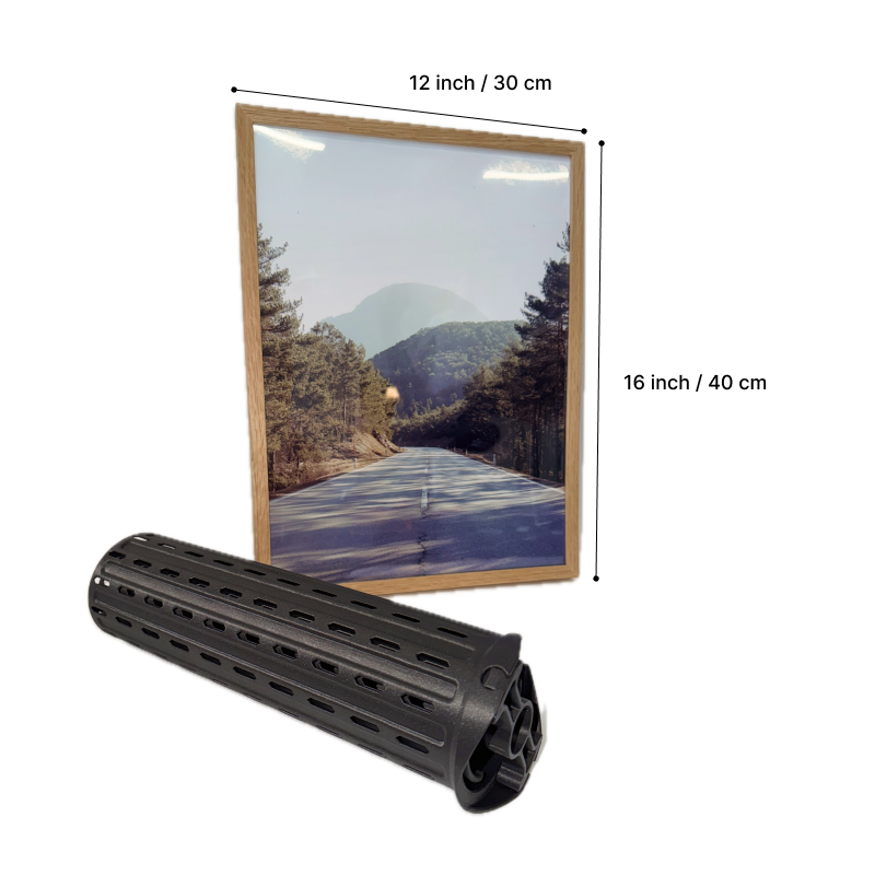 REEL Paper 8 next to framed 12x16 inch 30x40cm colour print showing maximum print size for darkroom paper development