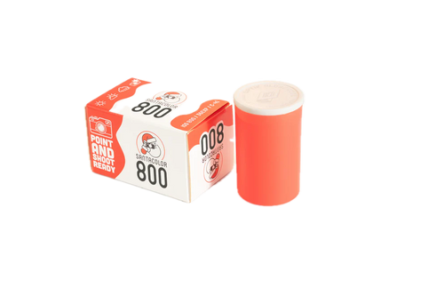 SantaColor 800 35mm film box and red canister showing ISO 800 colour negative C-41 film with Santa mascot