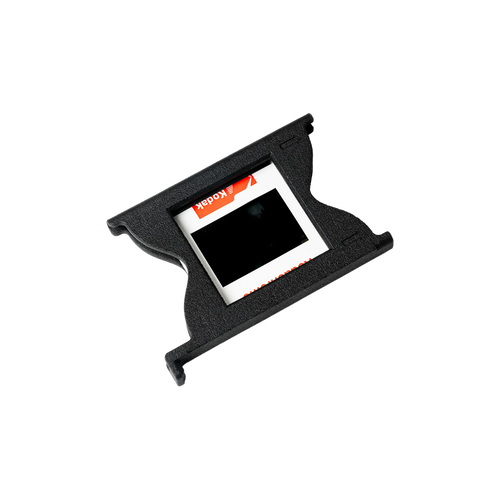 Easy35 Slide Holder with mounted 35mm slide inserted showing spring-loaded alignment for 50x50mm slide scanning