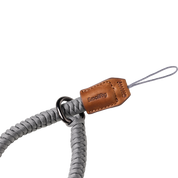 SmallRig braided wrist strap in gray, tan leather tab and loop cord