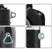 Strap eyelets on several cameras, where the quick release strap attaches
