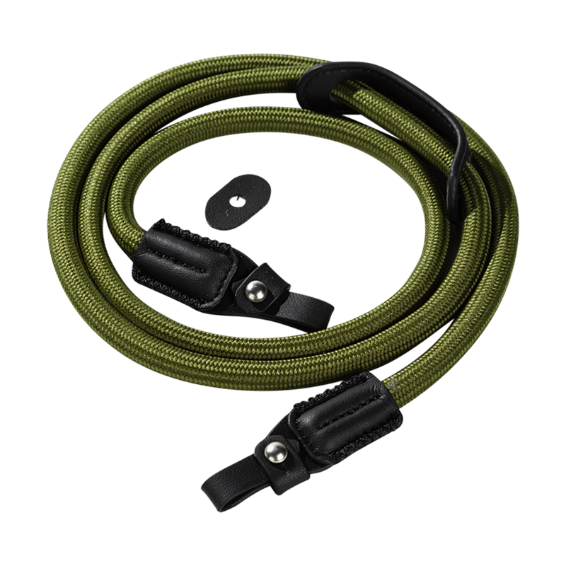 SmallRig braided shoulder strap in green, laid flat with connector pad