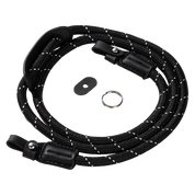 SmallRig braided shoulder strap in black, laid flat with ring and connector pad