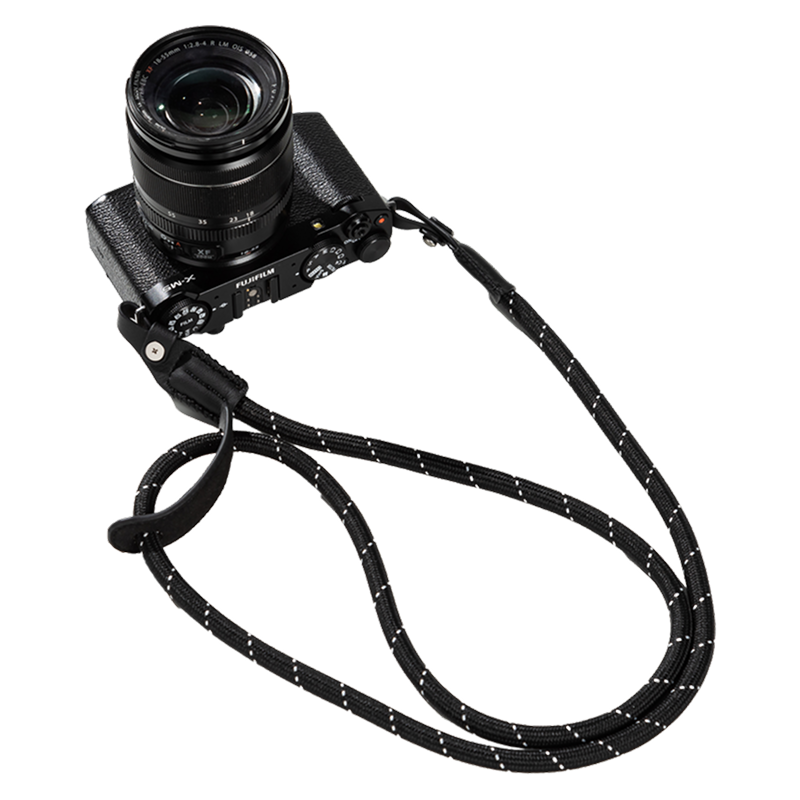 SmallRig braided shoulder strap in black on a camera