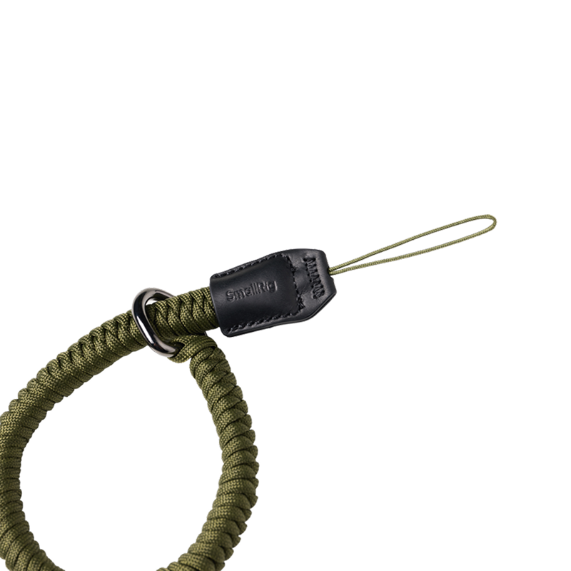 SmallRig braided wrist strap in green, loop with tab and cord, second angle