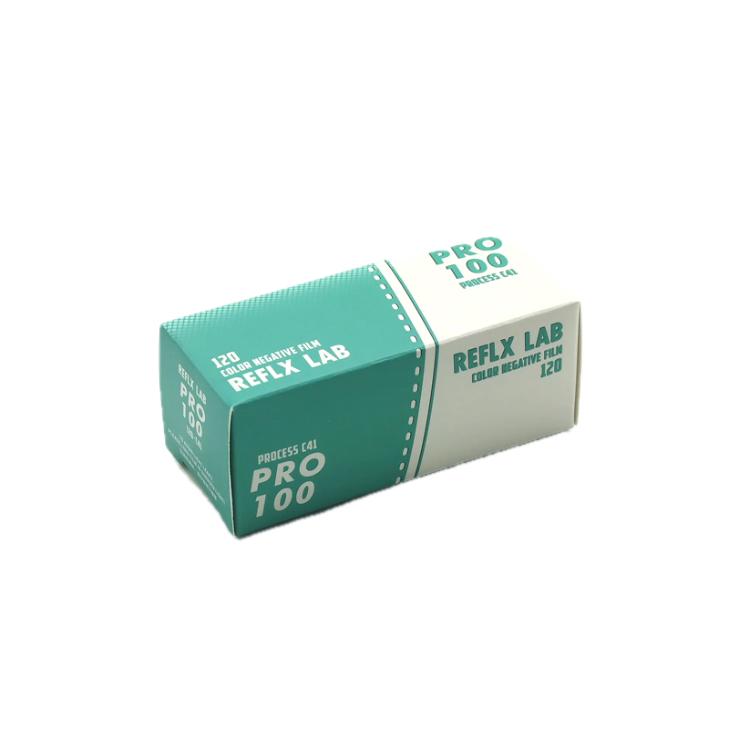Box of Reflex Lab Pro 100 film on a white background