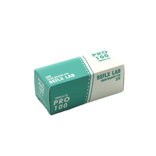 Box of Reflex Lab Pro 100 film on a white background