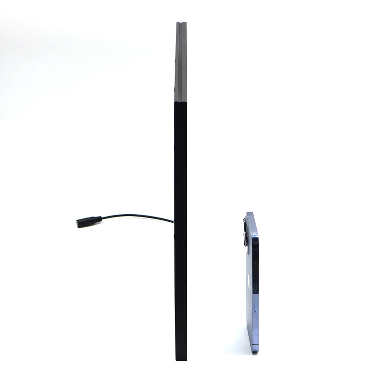 Reflx lab slide viewer light pad size compared to iPhone width.