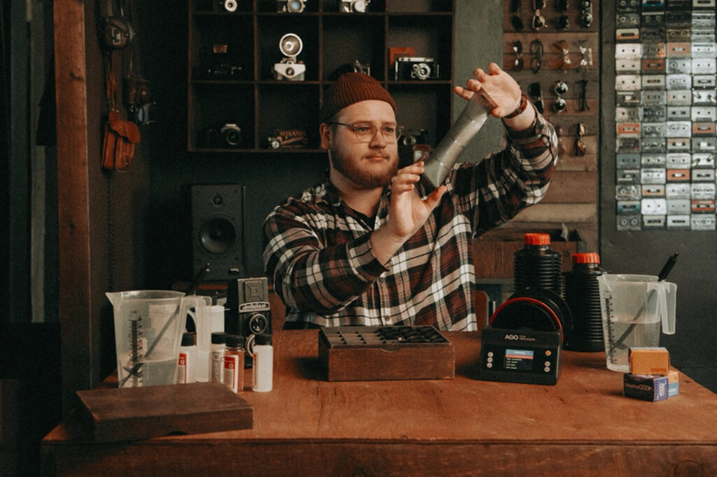 AGO Film Processor set up on a small table for C-41 development